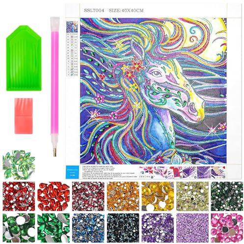 Diamand Painting für Kinder, 5D Diamant Painting Pferd, DIY Diamant Painting mit DIY Werkzeugen, Diamond Painting Kinder Tiere, DIY Diamant Malerei, Pferde Mädchen Bastelset Geschenke 6-13 Jahre
