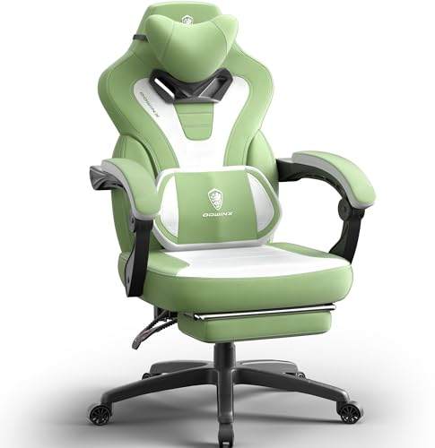 Dowinx Gaming Stuhl Stoff mit Fußstütze, großer und hoher Gaming Stuhl für schwere Menschen, Computer/PC Gamer Chair für Erwachsene mit Massage (Grün)