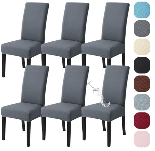 Alishomtll Stretch Stuhlhussen 6er Set Universal Moderne Jacquard Wasserdicht Stuhlbezug Schwingstuhl Elastische Hussen Abnehmbare Stuhlüberzug für Esszimmer Bankett Hochzeit (Dunkelgrau, 6 Stück)
