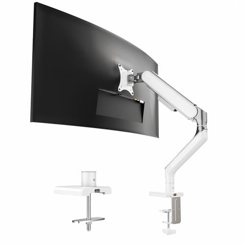 ETHU Single Monitor Arm Gas Spring Stand, Monitor Arm Desk Mount for 17-42 Monitors up to 13 kg,Tool Free Height Adjustable Screen Arm with Tilt Swivel Rotation, VESA 75/100 mm, C-clamp(White)