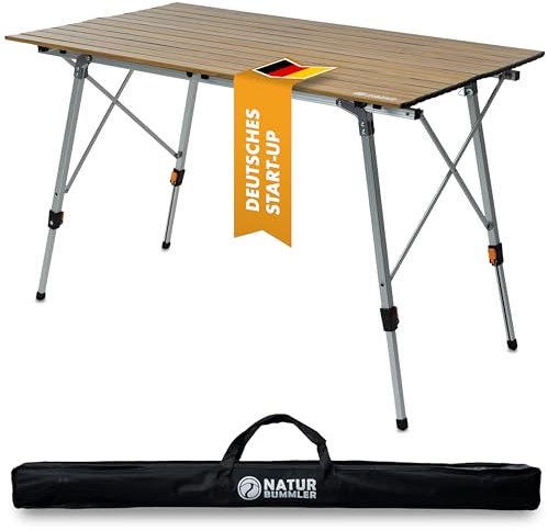 NATURBUMMLER Campingtisch klappbar [Solid Litec+] ultraleichter & höhenverstellbarer Klapptisch mit Tragetasche – faltbar & rostfrei aus Aluminium (XL) für Outdoor Camping Angeln
