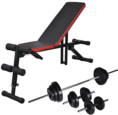 Sporting Goods Item-Verstellbare Sit-up-Bank mit Langhantel- und Kurzhantel-Set, 30,5 kg