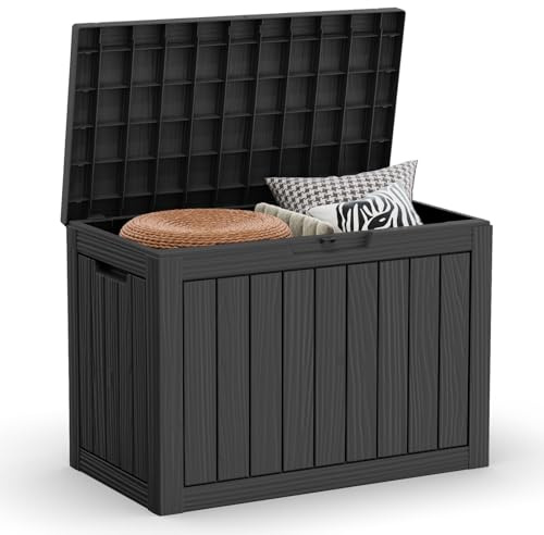 EasyUp 45 Gallon Outdoor Storage Box Waterproof, UV Resistant Deck Box Outdoor, Lockable Resin Deck Boxes for Garden Tools Equipment and Cushions, Black