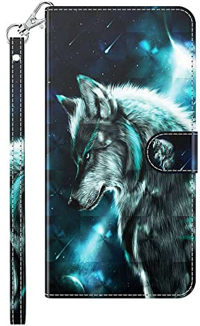 Draamvol for Samsung Galaxy S24 FE Case Shockproof Leather 3D Patterned Wallet Card Slots Flip Protective Stand Magnetic Soft TPU Inner Shell Cover for Samsung Galaxy S24 FE Phone Case, Grey Wolf
