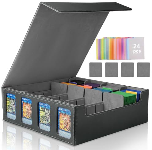 Commander Deck Box for MTG, Trading Card Storage Box Holds 3000+ TCG Cards, MTG Deck Box with 24 Colorful Dividers, Magnetic Card Collection Box with Display Windows Fits for YuGiOh (Black & Gray)