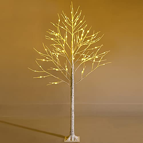 KOMFOTTEU Lichterbaum mit LED-Lichterbaum, Birkenbaum Baum Lichter mit 48/72/96 warmweißen Leuchten & Eisenständer, künstlicher Weihnachtsbaum Dekobaum (180 cm)