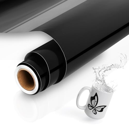AULEEP Fogli di vinile permanenti neri per Cricut, 30,5 cm x 3,5 m, rotolo di vinile autoadesivo per Cricut, vinile permanente per tazze, finestre, artigianato fai da te, adatti per silhouette e