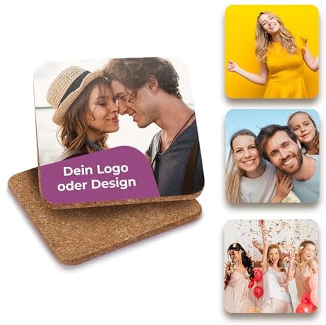 Cimpress Individuelle Korkuntersetzer, Personalisierte Untersetzer mit Firmenlogo oder Foto, 9,5 x 9,5 cm - Individuell gestaltete Untersetzer für Geschenke, Hochzeiten, Kneipen und Büros