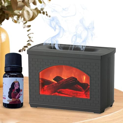 Kamin-Luftbefeuchter | 270 ml Diffusor, der wie Feuer aussieht, wasserloser Auto-Off-Schutz, dekoratives Flammen-Nachtlicht, Luft-Aromatherapie für Yoga, Spa, Zuhause, Schlafzimmer, Wohnzimmer