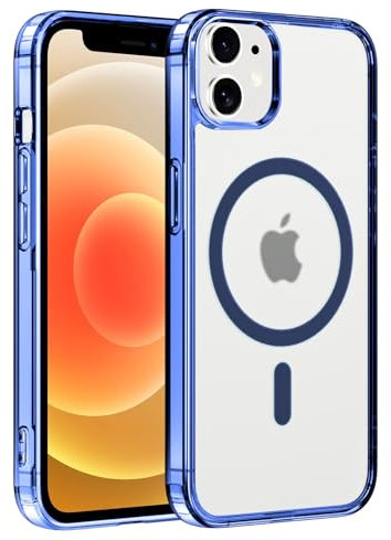 Coiwxmoi Cover Magnetica per Apple iPhone 12 mini 5.4,Compatibile con Magsafe,Sottile Traslucido Satinato Morbido Silicone TPU + Hard PC Custodia Antiurto Anti-Graffio Protettiva Cover,Blu