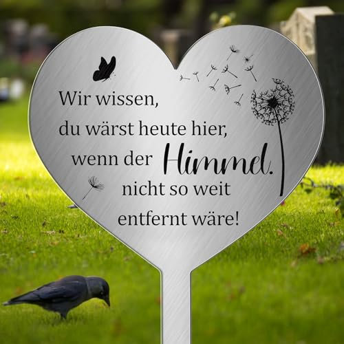 Photect Grabstecker Metall Herz mit Spruch Wir Wissen, Du Wärst Heute Hier, Wenn Der Himmel Nicht So Weit Entfernt Wäre Herz Grabdekoration Wetterfest Grabschmuck zum Erinnerung Dekoherz Trauer