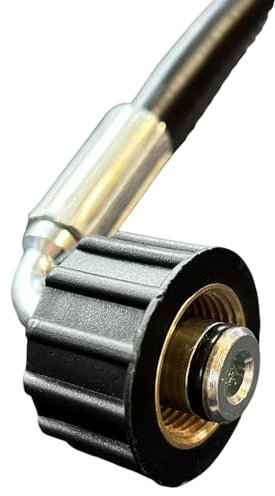 Adattatore tubo angolare a 90°, M22 x 1,5, per idropulitrice, accoppiamento interno ed esterno, fino a 160 bar e 40 °C, per acqua calda e fredda, lunghezza 30-200 cm (M22 x 1,5 90° su M22 IG, 90 cm)