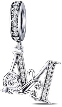 HappyStar 925 Sterling Silver Letter Charms Rose Alphabet Initial Charms Beads Dangle Pendants Compatible Pandora Charms Bracelets Jewelry Gifts for Women