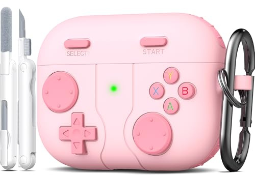 R-fun Schutzhülle für AirPods Pro 3 (2025) mit Reinigungsset, klassisches Handheld-Spielekonsolen-Design, weiche Silikon-Schutzhülle für Apple AirPods Pro 3. Generation Ladehülle,Pink