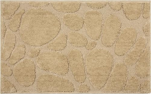 REDBEST Badematte Jacox Kieselsteine Muster beige Größe 50x80 cm - Hoch-Tief-Struktur, pflegeleicht, strapazierfähig, schnell trocknend, rutschhemmend, für Fußbodenheizung geeignet