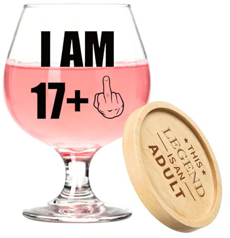 Quorlis 18th Birthday Gifts for Boys Girls - 15oz Stemless I AM 17+ Tumbler Glass, 510ml Personalised Wine Glass Beer Glass, 18th Birthday Unique Present for Red Wine Cocktail Party Decor