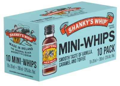 Shanky’s Whip Mini-Whips 10 Pack | Irish Whiskey Liqueur Miniatures | 10 x 20ml Bottles | 33% ABV | Caramel & Vanilla Flavour | Mini Alcohol Gifts, Party Shots