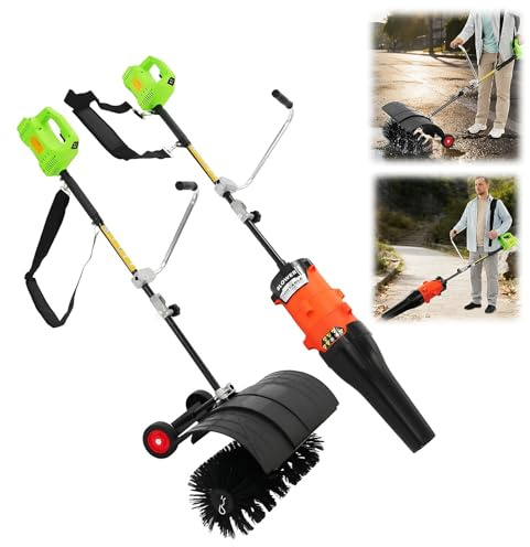 HUOMMGS 2 In 1 Laubbläser & Schneefräse Akku Kehrmaschine mit 55cm Kehrkopf, Kotflügel, 2 Rad Upgrade Schneeschieber Profi Straßenkehrmaschine Hoheleistung Schneeräumer für Blätter, Schnee
