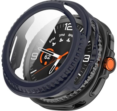 Techsuit für Samsung Galaxy Watch8 Classic Hülle und Displayschutz mit Gehärtetem Glas, HD Klarheit, Volle Abdeckung, Kratzschutz, Schlankes Design, Defense360 Pro, Oxford Blau