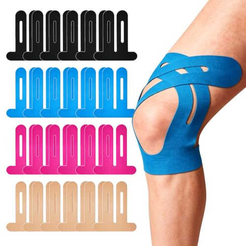 24 Stück Knie Tape Vorgeschnitten,Precut Kinesiotapes Knie,Kinesiotapes Vorgeschnitten Kinesiologie Tape Sport,Bieten Unterstützung und Stabilität für die Muskeln Beim Sport (Schwarz,Rosa,Blau,Beige)