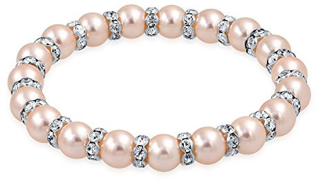 Bling Jewelry Bracelet Extensible À Perles Simulées Rose Clair Empilables Pour Femmes Avec Des Cristaux Blancs Et Des Entretoises Rondelles En Cristal Argenté Plaqué Laiton