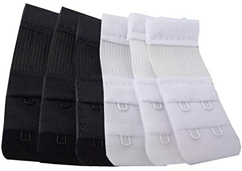 Medipaq Bra Extenders 2 Hooks - Women's Bra Extenders - Bra Extenders 2 Hook Black and White - 6 Pieces (3pcs.Black and 3pcs.White)