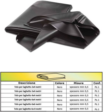 Telo per Laghetto Nero in PVC - 4,00 x 4,00 mt