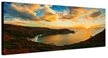 Augenblicke Wandbilder Keilrahmenbild Wandbild 150x50cm Griechenland Küste Meer Sonnenuntergang
