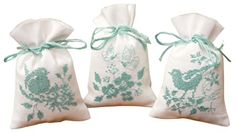 Vervaco Pot Pourri Bags Birds and Blossoms (Set of 3), White