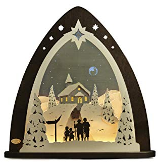 weigla - LED Lichterspitze original Erzgebirge I Motiv Bergkapelle I LED Lichterbogen Weihnachten I Größe 52 x 53,5 x 9 cm I beleuchtete Weihnachtsdeko innen I aus Holz