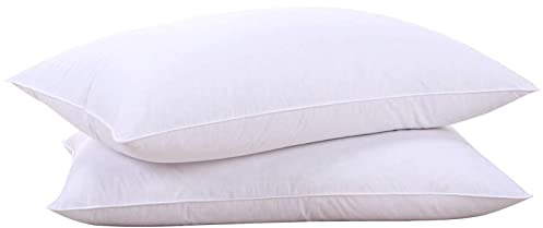puredown® Goose Feathers and Down White Pillows with 100% Soft Cotton Cover, Bed Sleeping Hotel Collection Pillows Set of 2 Queen Size