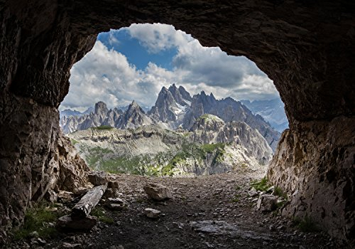 wandmotiv24 Fototapete Dolomiten Alpen, M 250 x 175 cm - 5 Teile, Wanddeko, Wandbild, Wandtapete, Berg, Höhle M0247