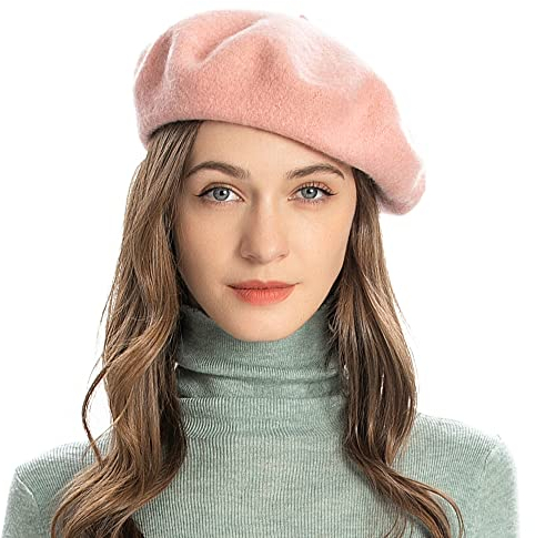 ZLYC Frauen Klassische Der Französische Künstler Wolle Baskenmütze Barett (Rosa)