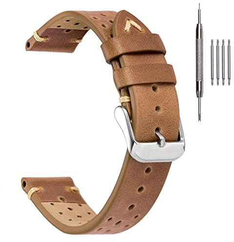 EACHE Gold Braun Herren Leder Uhrenarmbänder 22mm Rally Racing Leder Uhrenarmbänder Ölgewachste Uhrenarmbänder für Herren