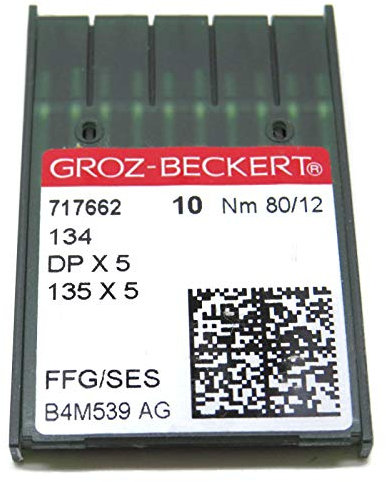 Groz-Beckert Industrie-Nähmaschinennadeln – 134R 135X5 DPX5, Packung mit 10 Stück, alle Größen 80/12