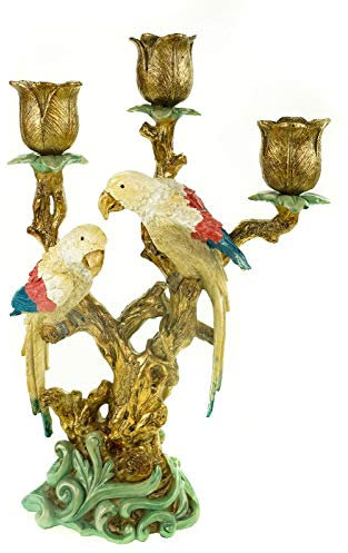 J.Kersten B.V. 3-armiger Barockstil Kerzenhalter Papagei, 38 cm, Metall, Multicolored, Verschiedene Anlässe