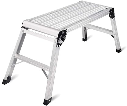 Hop Up Plataforma Escalera Escalera Grande 76cm Banco de Trabajo con Alfombrilla Antideslizante Plataforma de Trabajo de Aluminio Resistente Capacidad 150KG