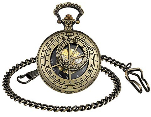MICGIGI - Unisex Mechanische Taschenuhr Handaufzug 12 Sternbilder Skelett Taschenuhr mit Kette