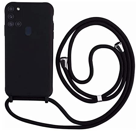Meivs Schutzhülle kompatibel mit Samsung Galaxy A21S, verstellbar, Halsband, Schnürsenkel, Silikon, Schwarz