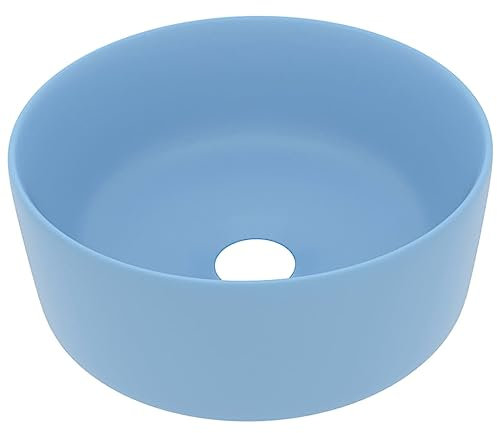 vidaXL Luxus Waschbecken mit Abflussloch Waschschale Waschtisch Aufsatzwaschbecken Waschplatz Handwaschbecken Rund Matt Hellblau 40x15cm Keramik