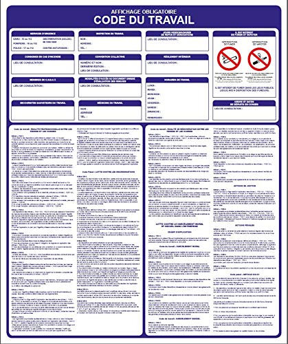 Affichage obligatoire Code du Travail - 500x600mm - Plastique Rigide PVC 1,5 mm