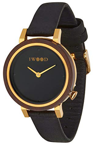 IWOOD Holzuhr - Armbanduhr aus Edelholz mit Lederarmband - Uhr - Holz - analoge Damen Quarzuhr - Ø 30mm - Miyota Caliber (Dunkles Sandelholz)