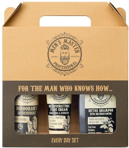 Mr. Master 3-teiliges Geschenkset, Everyday, Antitranspirant-Deodorant, Regenerationscreme und Detox-Shampoo für fettiges Haar, Geschenkset für Ihn