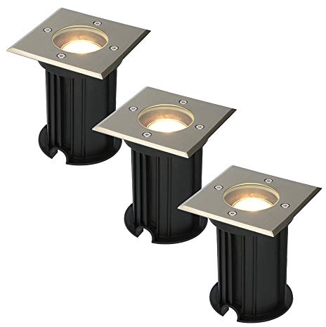 HOFTRONIC - 3er Ramsay Terrassen Einbaustrahler GU10 Edelstahl Eckig 4 Watt 345 lumen Boden Licht 2700K Extra Warmweiß LED Einbauleuchte IP67 Wasserdicht - Dimmbarer Bodeneinbauleuchte außen