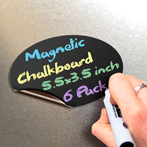Magnetische Kreidetafel-Notizen, 14 x 8,9 cm, 6 Stück, oval, dekorative Magnettafel für Kühlschrank, Küchenorganizer, Dekoration, Büro, Lebensmittellisten, Metallboxen, Aufbewahrung und mehr