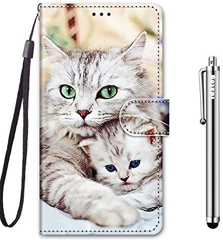 idatog für Samsung Galaxy A5 2017 / A520 Hülle, PU Leder Flip Lederhülle Schutzhülle des Bunt Muster Wallet Cover Flip Case Handyhülle mit Magnetverschluss Kartenfach Tasche Etui (Katze 2)