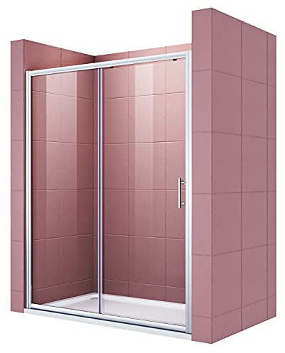 SIRHONA Porte de Douche Coulissante 170x185 cm Réglable Installation Réversible,Verre de Sécurité Trempé de 5 mm1 Porte Fixe + 1 Porte Coulissante