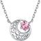 Collier Argent Femme,Pendentif Lune Celtique avec Pierre Tourmaline Rose Brillante, Chaine Ajustable 45+5cm,Bijoux Amulette de Protection Idée Cadeau pour Fille Femme Maman