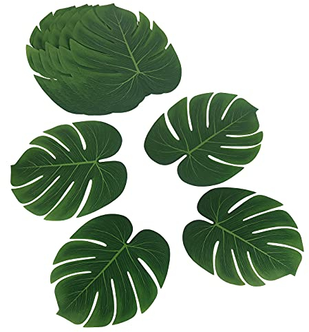 Advantez Große Tropische Blätter, 12 Stück Palmenblätter, Blätter Deko für Dschungel Party Tropische Deko Safari Hawaiian Luau Beach Theme Deko (34 x 29 cm)
