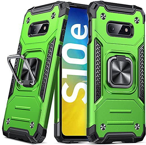 DASFOND Armor Hülle für Samsung Galaxy S10e Case Militär Stoßfest Handyhülle [Upgrade 2.0] 360 Grad Metal Ring Halter Ständer Schutzhülle [für Handyhalterung Auto Magnet], Grün